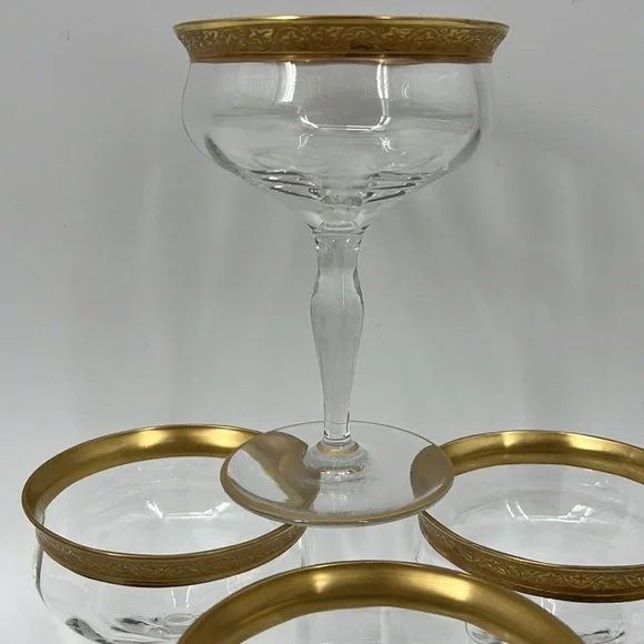 Set of 4 Vintage Minton Tiffin-Franciscan Champagne 4 Ounces Gold Rim Glasses - Picture 9 of 14